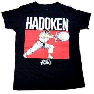 Street Fighter Hadoken II black and red small men's shirt 100% cotton